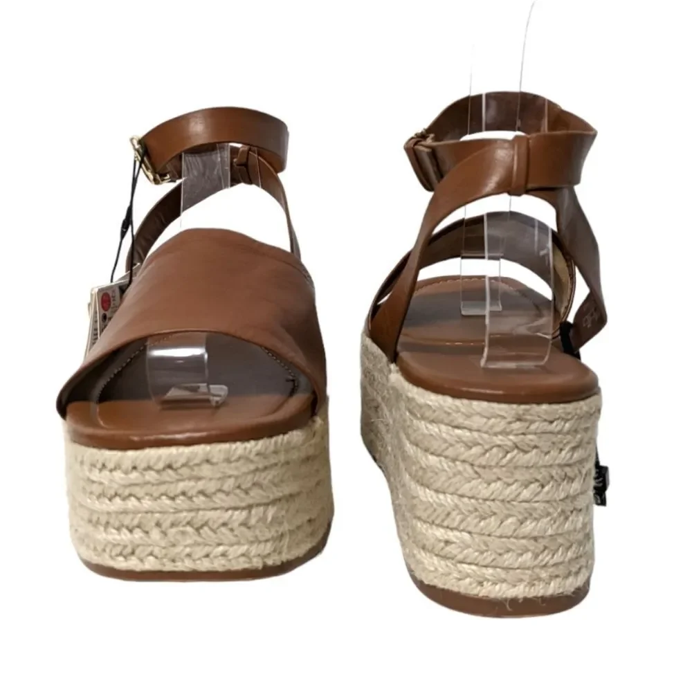 NWT ZARA Leather Ankle Wrap Platform Espadrilles 40